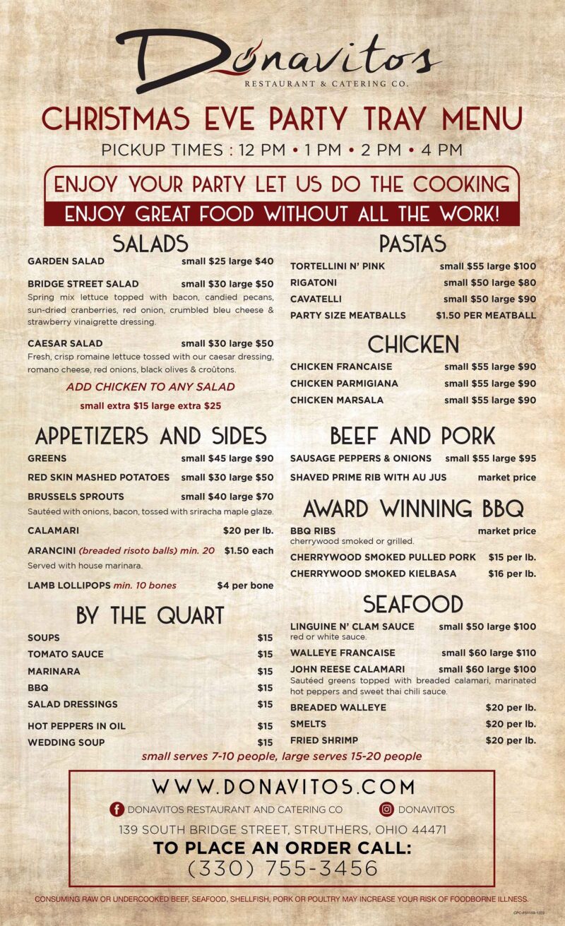 Holiday Menus Donavitos